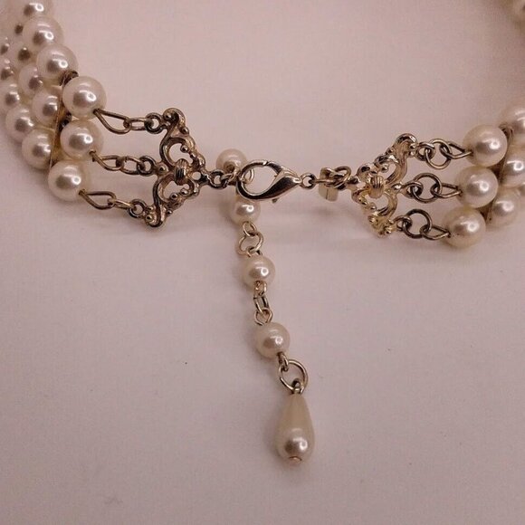 Christina Collection Necklace Clip On Earrings Simulated Pearls 3 Strands - Picture 13 of 15
